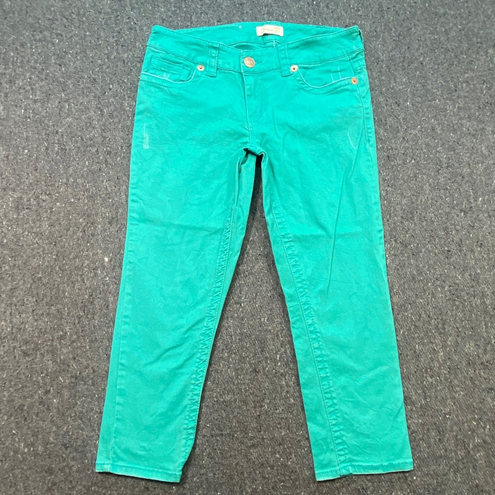 Seven7 Cropped Jeans Sz 10 Womens Teal Green Skater Boho Straight Leg Pants‎